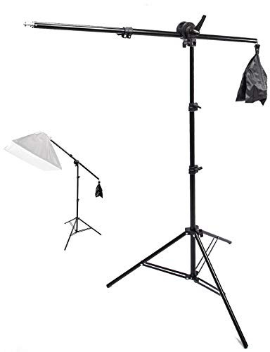 Pyxelstudio Lot de 1 Photo Studio 2m Support Lumière Aluminium Réglable avec Single Clamp Girafe Bras Trépieds 140cm