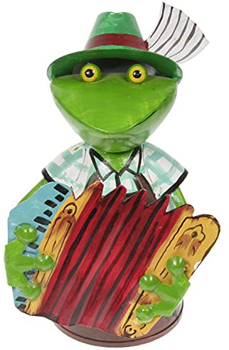 Aha Zaunhocker Frosch mit Akkordeon Bayern 21 cm Figur aus Blech Metall Garten Deko Garten Balkon Dekofigur Pfostenhocker