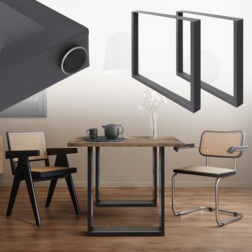 ECD Germany 2X Tischbeine aus Vierkantprofilen, 70 x 72 cm, Anthrazit, pulverbeschichtete Stahl, Industriedesign, Metall Tischkufen Tischuntergestell Tischgestell Möbelfüße, für Esstisch Schreibtisch