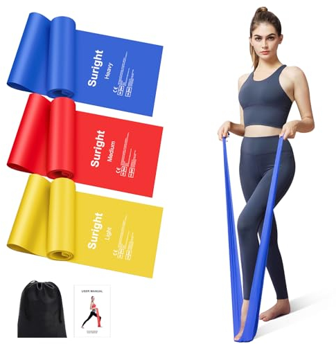 Suright 2M Resistance Bands, Skin-Friendly Long Resistance Bands Set Women/Men, Exercise Bands Pilates Bands with 3 Resistance Levels, Ideal for Stretching, Yoga, Gym, Fitness