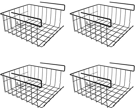 HUOMAQFAN 4 Stück Metall Einhängekorb Schrank Schrankkörbe aufbewahrungskorb, Hängekorb Unterregal Aufbewahrungskorb Organizer für Küche, Büro, Speisekammer, Bad, Schrank, schwarz