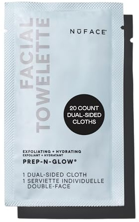 NuFACE Prep-N-Glow Facial Towelettes - 2-in-1 Exfoliating Makeup Remover Wipes, Hyaluronic Acid Travel Face Wipes to Hydrate for Glowing Skin - 20 Individually Wrapped Cloths