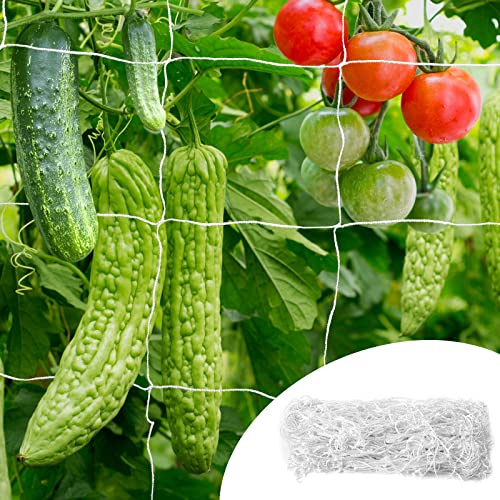 GWHOLE Ranknetz Gurkennetz mit 20 Pflanzenbinder, 1.5 x 4.5 m Rankgitter Rankhilfen Pflanzennetz Gartennetz Stütznetz Ranknetz für Kletterpflanzen Garten Gurken Tomaten Gewächshaus