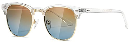 kimorn Polarisierte Sonnenbrille Unisex Retro Halb-Randlos Rahmen Klassisch Eyewear AE0550 (Transparentes Braun Blau, 52)