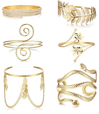 Milacolato 6 Pcs Bracelet Femme Bracelet Bras Bobine Brassard Brassard Ouvert Bracelet Manchette Bracelet De Bras Supérieur Déesse Grecque Filigrane Tourbillon Boho Bracelet Bijoux Fantaisie Réglable