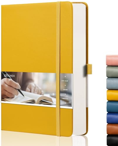 EMSHOI A5-Notizbuch, gepunktetes Tagebuch, 21,4 x 14,5 cm, 256 Seiten, 120 g/m² dickes Papier, Stifthalter, Rückentasche, gebundener Kunstleder-Notizblock für Damen und Herren, Bullet Journaling