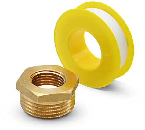 DOJA Barcelona | Reduction | Raccord Male 1 1/4- Femelle 3/4 + Teflon Plomberie 12 * 12 * 0,075 | Laiton | Reducteur Bague pour Tuyau Circulateur Chauffage, Flexible Douche, Bonde de Lavabo