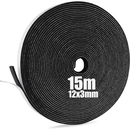 SDLDEER Moosgummi Selbstklebend Dichtungsband Selbstklebend Schaumstoff Klebeband für Fenster Türdichtungen Siegel Anti-Kollision Schalldämmung (12mm(B) x3mm(D) x15m(L))