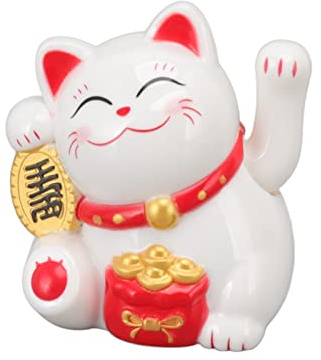 Solar Powered Waving Cat, Chinese Wealth Lucky Cat Waving Arm Solar Fortune Cat Statue, Beckoning Waving Arm Fortune Lucky Cat for Decorating Front Desk Car Business Openings (Sit Sideways White)