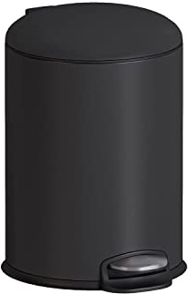 COSMIC Essentials Papelera de Baño y Cocina con Sistema de Pedal de Diseño Circular y 3L de Capacidad. Cubo de Basura con Tapa Pequeño para Aseo de Color Negro Mate
