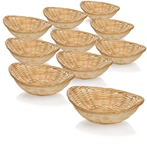 COM-FOUR® 10x Cesta de rafia en color natural para decorar - decoración de Pascua - nido de Pascua - cesta para huevos (10 piezas - ovalado 11,5 cm)
