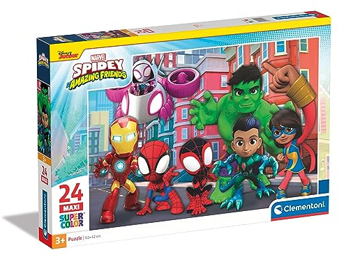 Clementoni - 24249 - Supercolor Puzzle - Marvel Spidey and His Amazing Friends - Puzzle 24 Maxi-Teile Ab 3 Jahren, Buntes Kinderpuzzle Mit Besonderer Leuchtkraft & Farbintensität