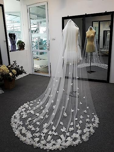 TEWAX Brautschleier, lang, Kathedrale, Hochzeitsschleier, 3D-Blumen, Spitze, Blütenblätter, Schleier, Braut, Velos de Novia, Hochzeitszubehör