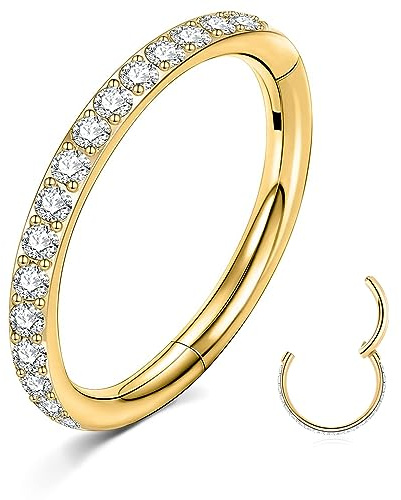 ESHIONER Nasenpiercing G23 Titan Hypoallergen Nasenring Gold Septum Piercing Conch Helix Ohrring Clicker Ring Nostril Tragus Ohr Piercing Ring Lip Nose Daith Rook Piercing Schmuck CZ 16G 8MM