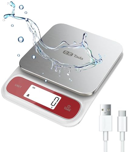 Tada 10kg Food Kitchen Digital Scale with 1g Precision IPX6 Waterproof, Type-C Charging, Ounces and Grams for Weight Loss, Cooking, Baking