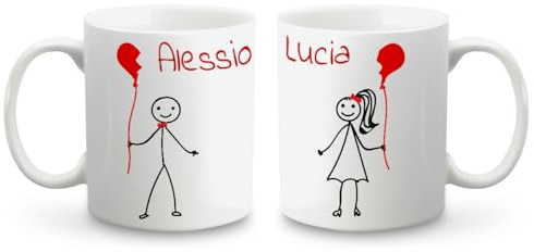 PHOTOCITY Coppia tazze per San Valentino, set di tazze lui e lei personalizzabili con nomi, tazza 350ml da personalizzare Idea Regalo per San Valentino, Compleanno e Natale (Coppia palloncini)