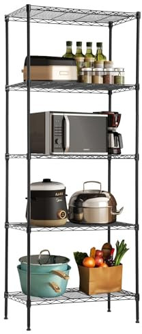 BestOffice 5 Etagen Drahtregal Einheit Metall Regal Veranstalter Heavy Duty Drahtregal Lagerung Einheit Rack Dienstprogramm für Bad Büro Küche (schwarz, 35 D x 60 W x 154 H)