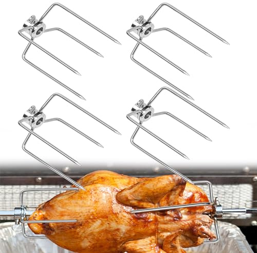 CEEDIR 4er Fleischklammer Fleischnadeln für Grillspieß BBQ Fleischklammer für Drehspieß Multifunktionale Grillgabel Hähnchengrill 304 Edelstahl Hitzebeständig