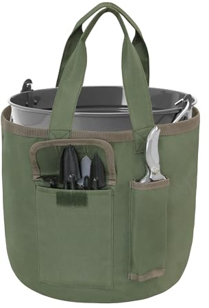 Lyirfan Sac seau à outils de jardin, sac fourre-tout de jardinage vert avec poches, sac fourre-tout pour outils de jardin en tissu Oxford imperméable pour femmes hommes jardiniers (sac uniquement)