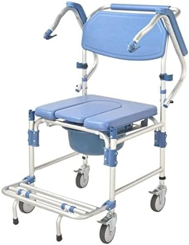 Mobiler Dusch- und Toilettenstuhl am Bett mit abnehmbarem Eimer für ältere Menschen und Behinderte – Rollbarer Duschstuhl mit Bremsrädern, abnehmbaren Pedalen und Armlehnen