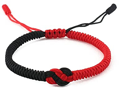 Jiqoe Armbänder für Damen, Wellenarmbänder, konzentrischer Knoten, Rot / Schwarz, für Teenager, Jungen, Mädchen, handgefertigt, niedlich, verstellbar, Seilstrang, Schmuck, Strand-Fußkettchen