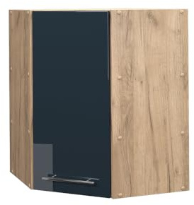 Vicco Eckhängeschrank Fame-Line, Dunkelblau Hochglanz, 57 cm | MDF-Front · 2 Einlegeböden · Soft-Close · Metallgriffe · Platzsparende Ecklösung ✓