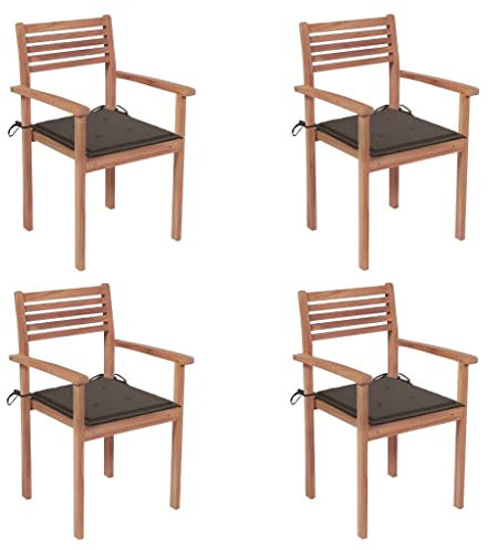 CVNIMV Loungesessel für den Außenbereich, Loungesessel für die Terrasse, Terrassensets, Terrassenstühle, 4-TLG. mit taupefarbenen Kissen, Gartenmöbel aus massivem Teakholz für die Terrass