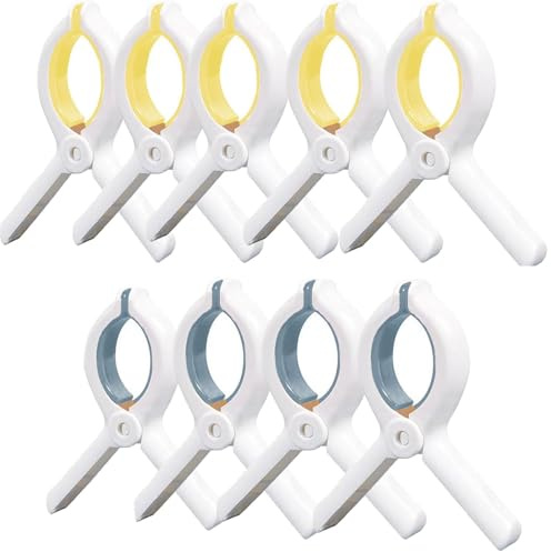 9-Pack Beach Towel Clips – Strong Grip for Sun Loungers, Plus Non-Slip Laundry Pegs for Clothes, Socks & Blankets