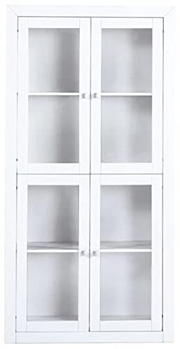 PEGANE Vitrine Meuble de Rangement 4 Portes en MDF et pin Massif laqué Blanc - Longueur 100 x Profondeur 37 x Hauteur 200 cm