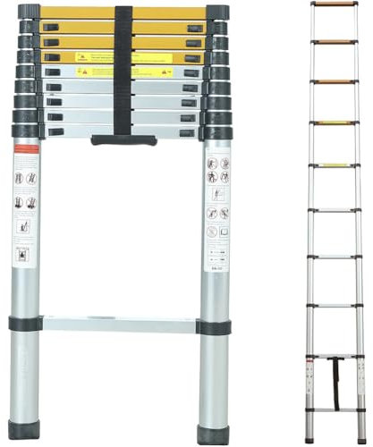 ANDIARBEIT Höhenangst Teleskopleiter aus Aluminium, kompakt & faltbar, max. Belastbarkeit 150 kg, rutschfeste Sprossen & gummierte Füße, für Haus & Garten (3,8 m)