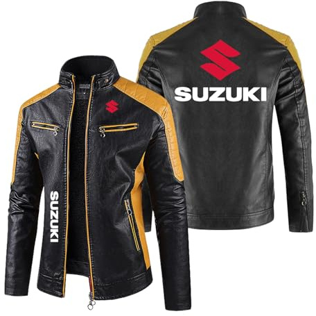 CCVQPF Chaqueta De Moto Gruesa para Hombre Abrigos para SU.ZU.K.I Ropa De Moto con Cremallera Completa Ropa De Cuero con Parches Traje De Carreras -Yellow||3XL