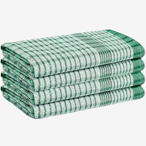Makooz Kitchen Tea Towels Pack of 4-100% Cotton Terry Towelling - 85g Large 70x45cm - Absorbent, Soft, Quick Drying, Lint Free Commercial Grade Long Lasting Dish Cloths Set for Bar & Catering -Green
