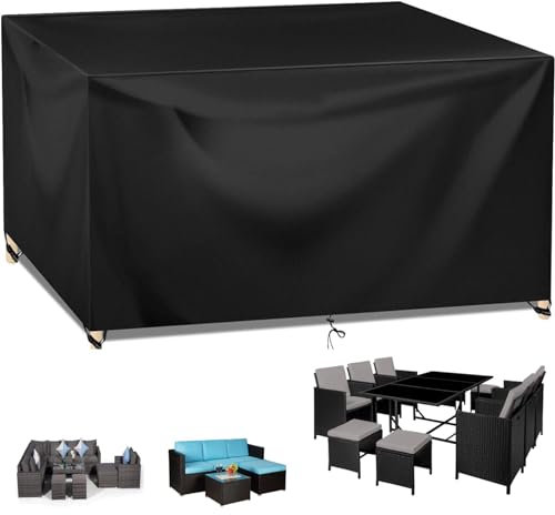 Abdeckung für Gartenmöbel für den Außenbereich, 340 x 240 x 70 cm, strapazierfähig, wasserdicht, Rattan-Abdeckung für Terrassenstuhl, Sofa, Anti-UV-Schutz, schwarze Farbe, rechteckige Form