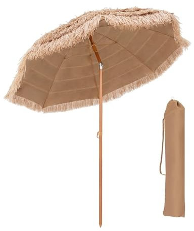 2/2.4/3.0m Parasol De Style De Hawaïen, Avec 8 Baleines, Parasol Exotique En Paille Simulée De Riz Pliable, Idéal Pour Jardin, Balcon, Plage, Terrasse(240cm)