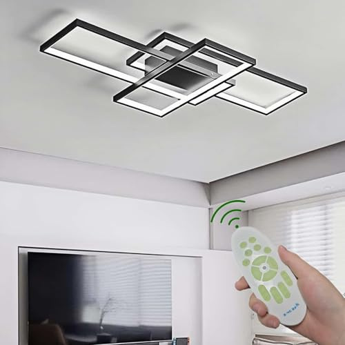 Lumbryzn LED Deckenleuchte Dimmbar mit Fernbedienung, Moderne Rechteckige Wohnzimmerlampe aus Aluminium & Acryl, 3000K–6500K Deckenlampe für Schlafzimmer, Küche, Kinderzimmer und Flur