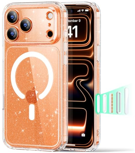 ESR Funda MagSafe para iPhone 17 Pro, Control de cámara, Polvo Brillante | Control de cámara, Resistente al amarilleo, Ultra delgado, Protección caídas 3X militar, Funda magnética para móvil