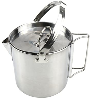 Kisangel 1.2l Stainless Steel Kettle Hangable Boil Water Pot Outdoor Camping Hot Soup Cookware for Picnic and Mountaineering