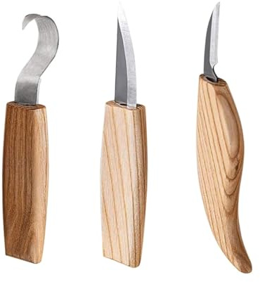 Set di Coltelli Intaglio Legno 3 Pezzi, Lavorazione Khaki | Impugnatura Confortevole e Taglio Affilato, in Legno e Alloy Steel, per Principianti e Carvers