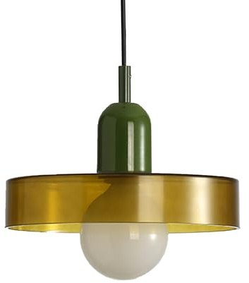 XIRYTU-H 25cm Lámpara Colgante de Vidrio de Colores Estilo Retro Moderno con Metal Verde, Altura Ajustable, E27 Lámpara de Techo para Isla de Cocina, Comedor, Dormitorio, Salón (Verde oliva)
