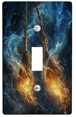Halloween Witch Magic Broom Decorative Light Switch Cover Plate 1 Gang Single Toggle, Cool Fun Fantasy Kid Electrical Switchplate, Anime Scenic Electrical Faceplate for Bedroom Room