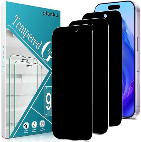 Slanku 3-Pack Privacy Screen Protector For iPhone 17 Tempered Glass | 6.3-Inch Anti-Spy, 9H Hardness, Scratch-Resistant, Case-Friendly, HD Clear