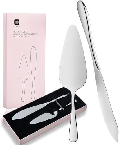EIUBUIE 2 Stück Tortenheber mit Messer, 18/10 Edelstahl Kuchenheber & Tortenheber, Kuchenmesser, Tortenmesser und Server Set, Tortenschaufel für Partys/Hochzeit, Kuchenbesteck, Spülmaschinenfest