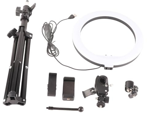 Cryfokt Set di Luci Circolari a LED con Clamp/Holder per Telefono per Trucco, Selfie, Trasmissione Dal Vivo - Lampada Video Dimmerabile con Treppiede - Kit Luci Circolari per Fotocamera USB Luce di