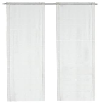 Tende a Pacchetto in Misto Lino, Semi Trasparenti Stile Chic Tenda a Righe per Interni 2 Pannelli con Tasca Bianco (60X240 cm)