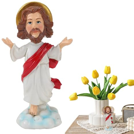 Jesus skakande huvud – 2,95 x 1,77 x 5 tum religiös staty, Jesus figur vinglande huvud | religiös staty av harts på instrumentbrädan, dekorationsfigur, mini-bildekoration, huvud på himmelsfärden till