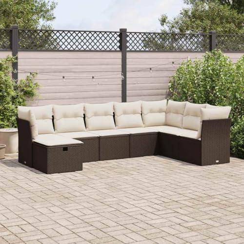 Holamys 8-teiliges Gartenmöbel-Set, Braun Poly Rattan Lounge-Garnitur für Terrasse & Balkon, Outdoor-Möbel mit Stauraum & Kissen, wetterfeste Terrassenmöbel für Garten & Veranda