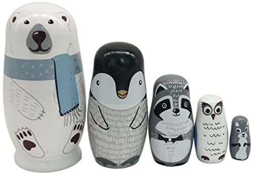 Russische Nistpuppen aus Holz, 5 Teile/Satz, niedliche Matroschka, Eisbär, Pinguin, Eule, Puppen, pädagogisches Lernen, Kinderspielzeug für Geburtstag, Weihnachten, Heimdekoration, Nesting, russische
