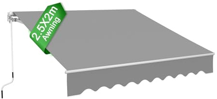 YUENFONG Gelenkarmmarkise Klemmmarkise mit Handkurbel, 2.5x2M Balkonmarkise Alu Markise UV-beständig Sonnenschutz Wasserabweisend für Terrasse & Garten, Hellgrau