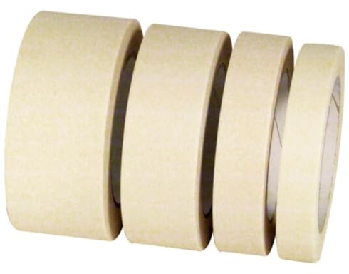 Lot de 4 Rubans Adhésifs de Masquage – 4 Largeurs (19-25-38-48 mm) – Adhérence Multi-Supports, Résistant à l’Eau et à la Chaleur (60°C / 95°C) – Masquage Peinture, Industrie, Fixation Temporaire
