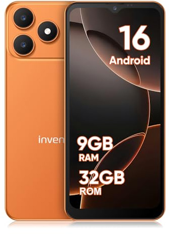 invens Note 15P Téléphone Portable 4G Débloqué, Smartphone Android 16 Go, 9 Go (3+6)+32 Go/256 Go TF, Caméra 16+5 MP, Écran 6,6 HD+, Batterie 3500 mAh, Double SIM, GPS, OTG, USB-C, Face ID, Orange